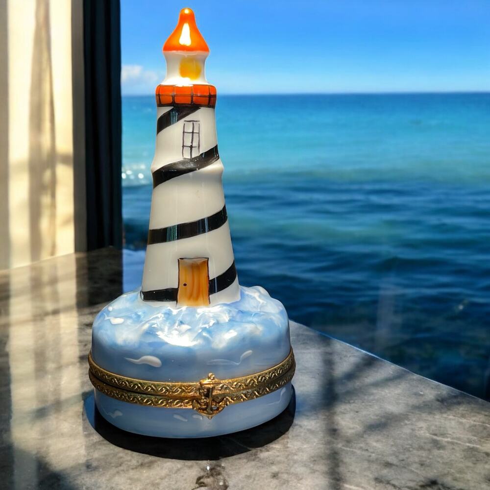 Authentic Limoges Lighthouse Trinket Box, Coastal Ring Box, Rochard  Beachcore